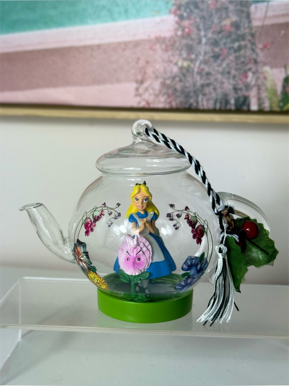 Disney Parks Alice In Wonderland Garden Clear Glass Teapot Ornament Exclusive